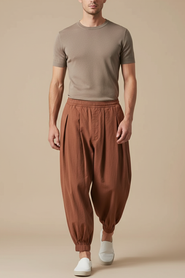 Pantalon Baggy Marron Coton Harem Confortable Homme