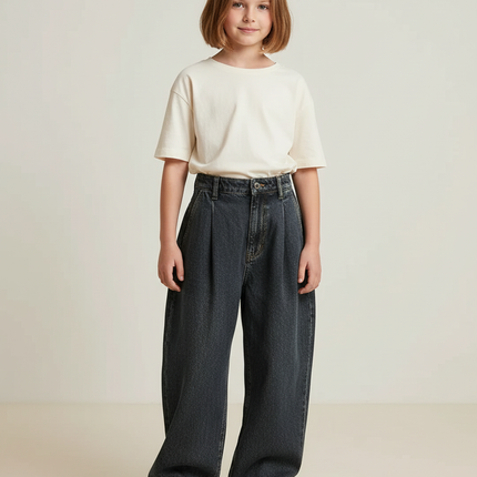 Pantalon Baggy Jean Gris Ample Plissé Enfant