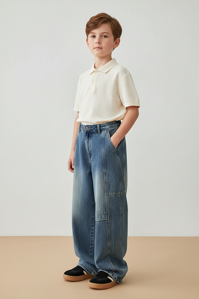 Pantalon Baggy Denim Bleu Large Décontracté Garçon - Jean