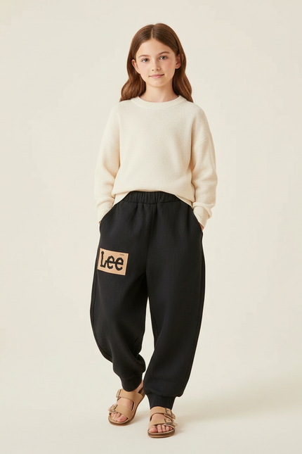 Pantalon Baggy Fille Noir Jogging Coton - Molleton