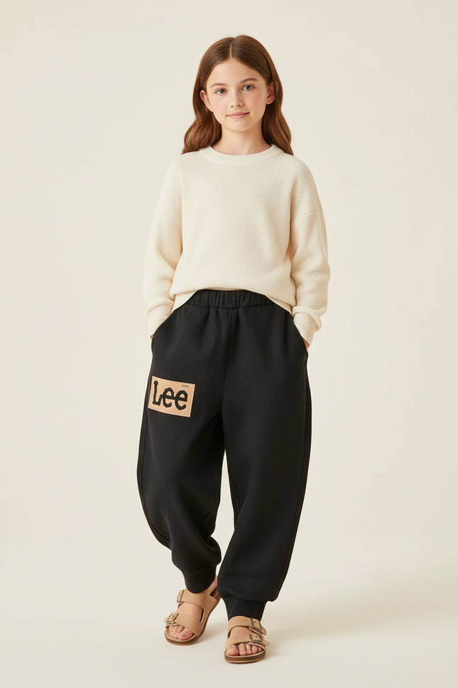 Pantalon Baggy Fille Noir Jogging Coton - Molleton