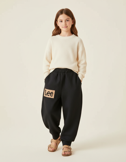 Pantalon Baggy Fille Noir Jogging Coton - Molleton