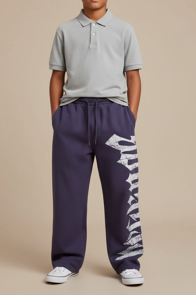 Pantalon Baggy Bleu Marine Ample Coton Imprimé Garçon - Molleton