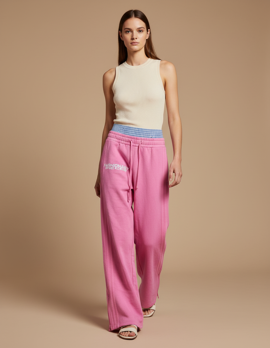 Pantalon Baggy Rose Fluide Ample Décontracté Femme - Molleton