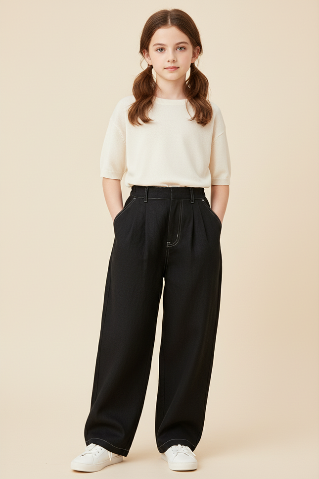 Pantalon Baggy Noir Ample Coutures Blanches Classique - Jean