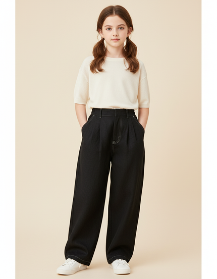 Pantalon Baggy Noir Ample Coutures Blanches Classique - Jean