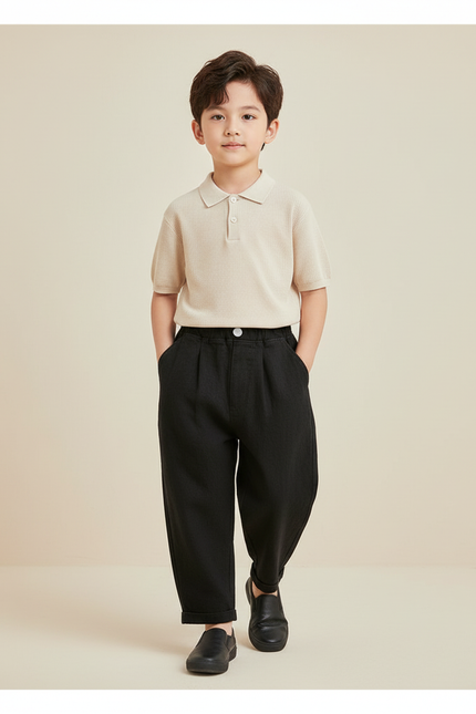 Pantalon Baggy Noir Ample Décontracté Enfant - Lin