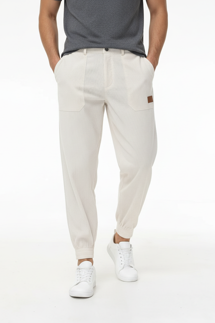 Pantalon Baggy Côtelé Beige Ample Confortable Homme - Cordé