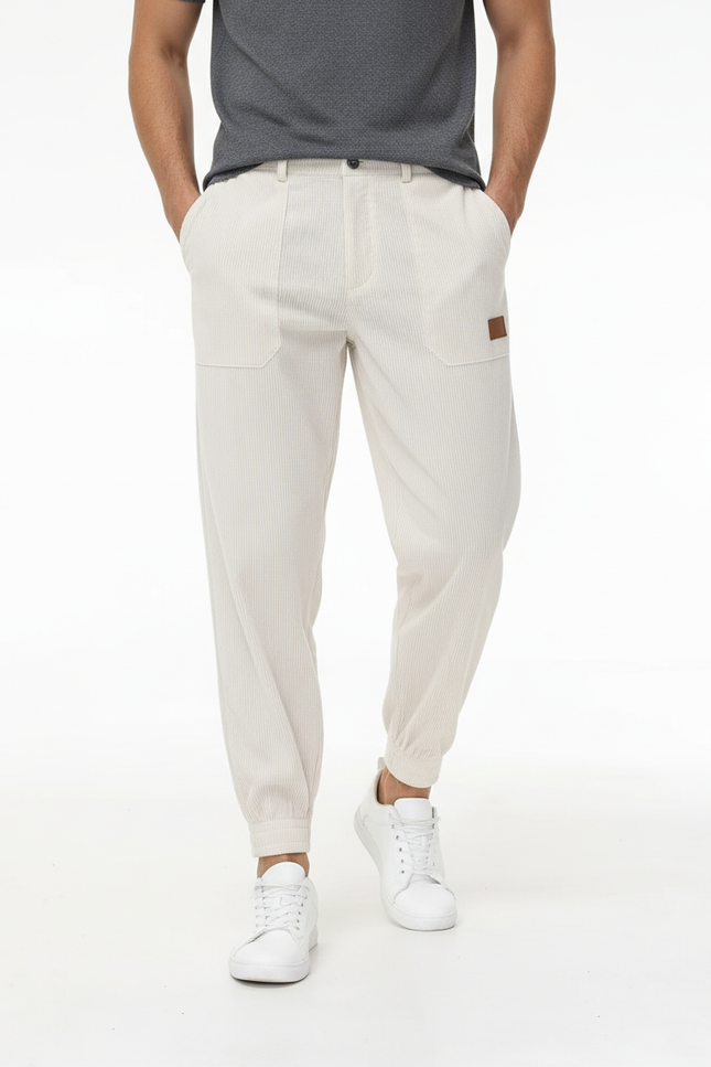 Pantalon Baggy Côtelé Beige Ample Confortable Homme - Cordé
