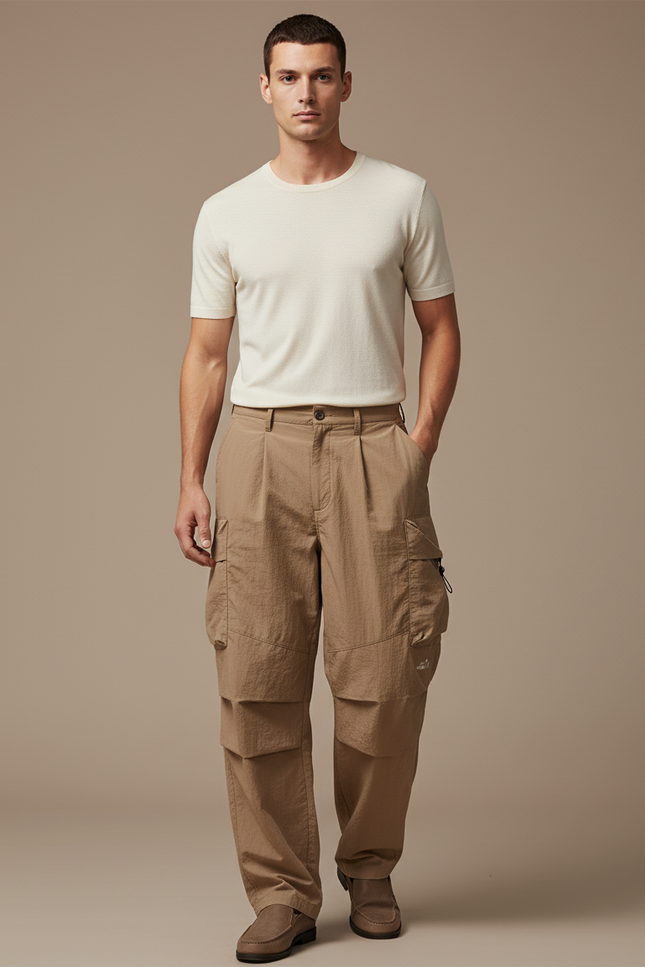 Pantalon Baggy Cargo Beige Ample Confortable Décontracté - Polyester