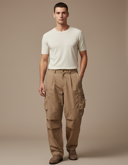 Pantalon Baggy Cargo Beige Ample Confortable Décontracté - Polyester