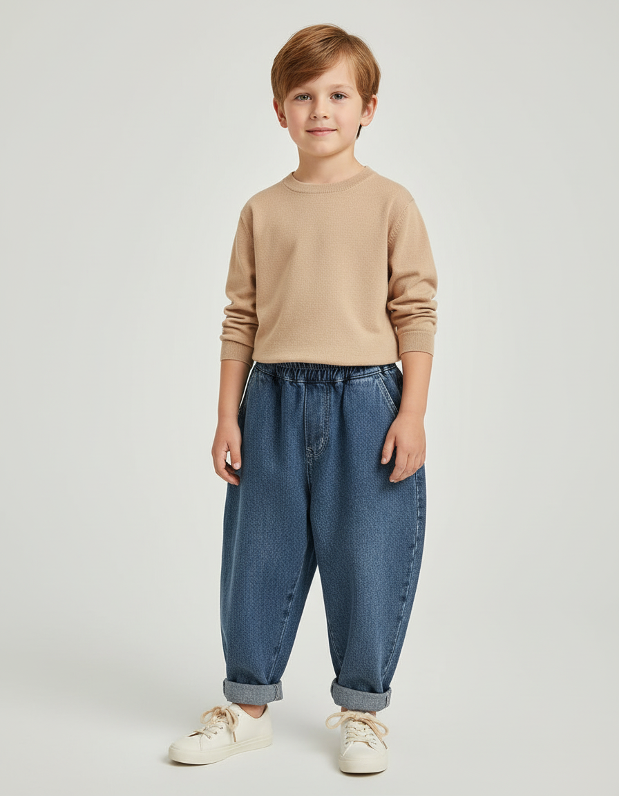 Pantalon Baggy Jean Bleu Enfant Ample Décontracté