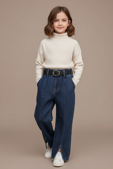 Pantalon Baggy Jean Bleu Fille Ample Décontracté
