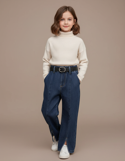 Pantalon Baggy Jean Bleu Fille Ample Décontracté