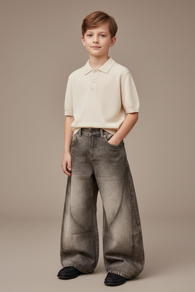 Pantalon Baggy Gris Délavé Ample Denim Garçon - Jean