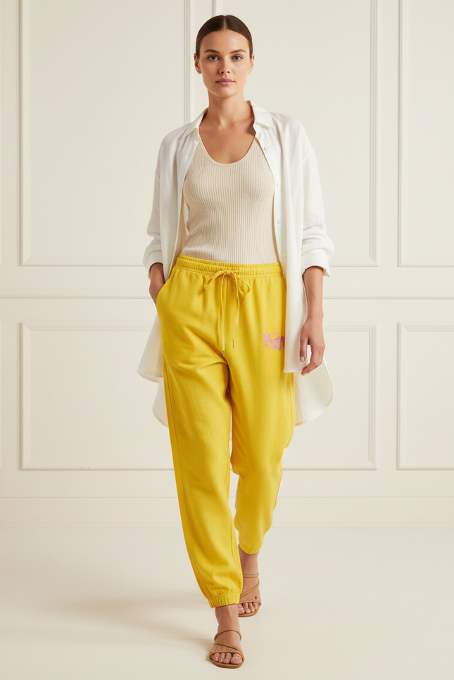 Pantalon Baggy Jaune Ample Coton Décontracté Imprimé - Molleton