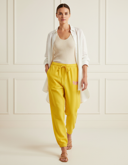 Pantalon Baggy Jaune Ample Coton Décontracté Imprimé - Molleton