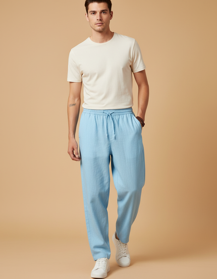 Pantalon Baggy Bleu Ciel Lin Ample Homme