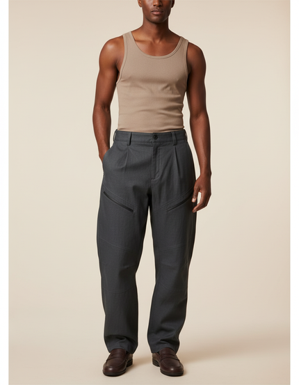Pantalon Baggy Gris Foncé Ample Zippé Homme - Laine