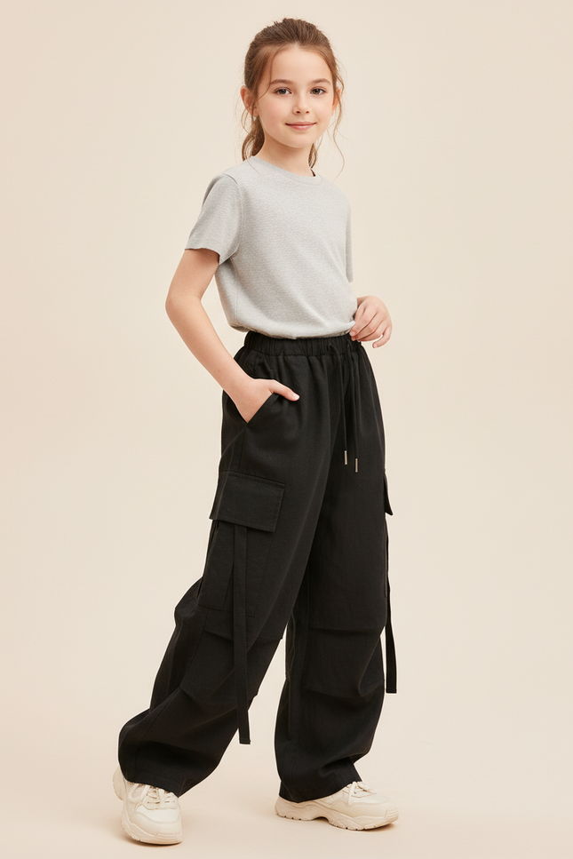 Pantalon Baggy Noir Ample Cargo Fille Décontracté - Toile