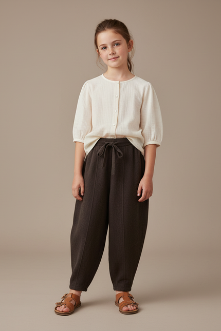 Pantalon Baggy Marron Ample Tricoté Cordon Fille - Maille