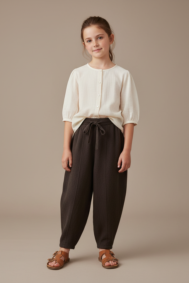 Pantalon Baggy Marron Ample Tricoté Cordon Fille - Maille