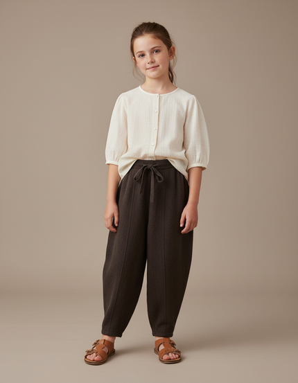 Pantalon Baggy Marron Ample Tricoté Cordon Fille - Maille