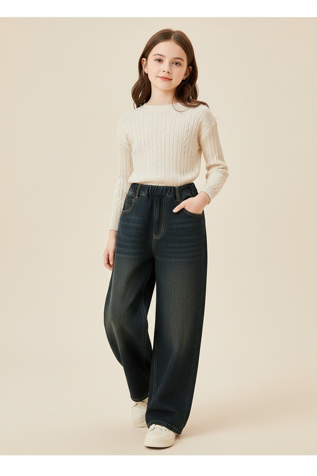 Pantalon Baggy Enfant Fille - Bleu Jean