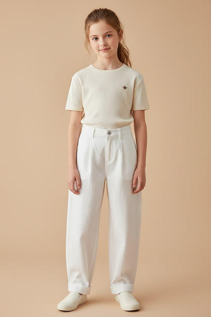 Pantalon Baggy Blanc Coton Ample Décontracté Fille