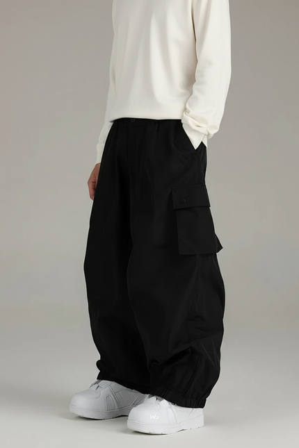 Pantalon Baggy Noir Ample Cargo Décontracté Unisexe - Polyester