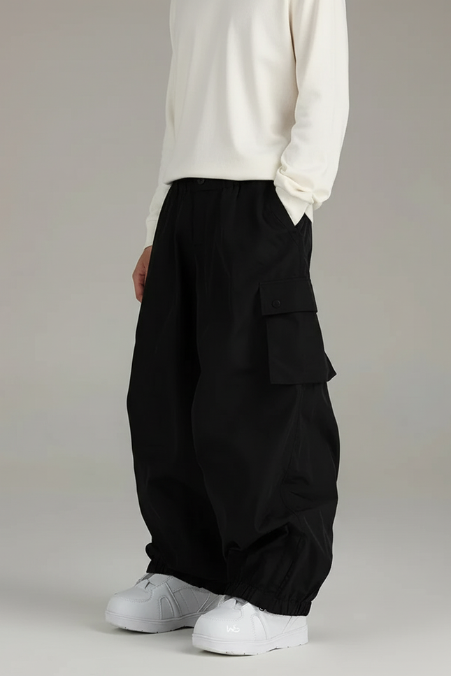 Pantalon Baggy Noir Ample Cargo Décontracté Unisexe - Polyester