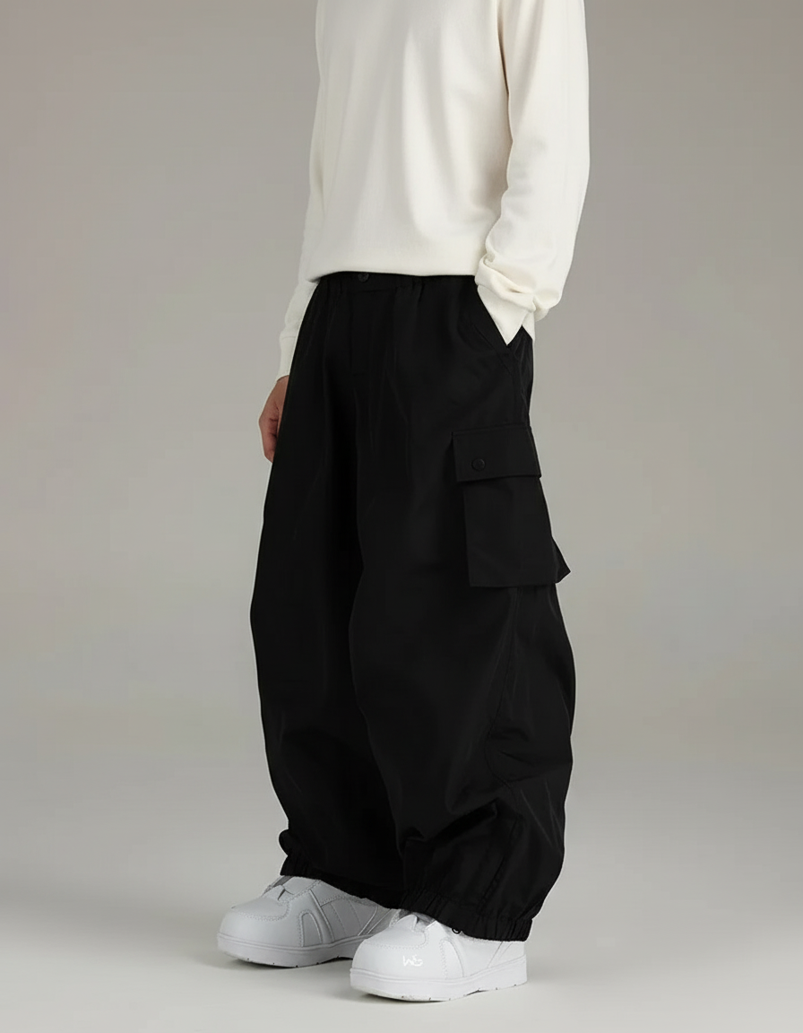Pantalon Baggy Noir Ample Cargo Décontracté Unisexe - Polyester