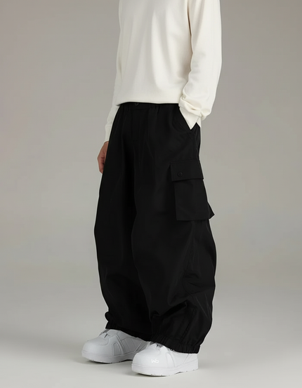 Pantalon Baggy Noir Ample Cargo Décontracté Unisexe - Polyester