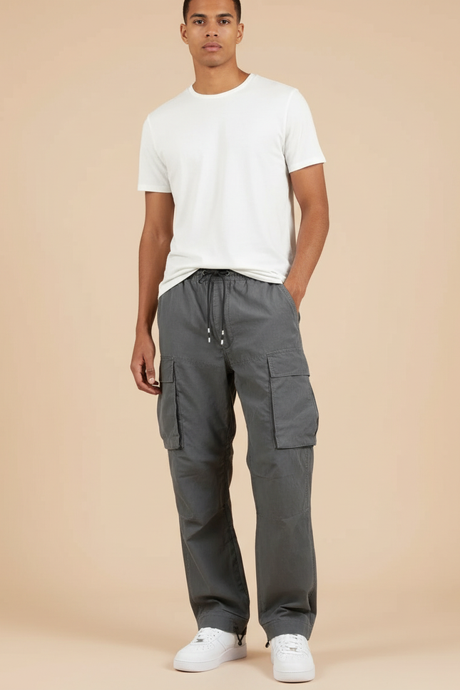 Pantalon Baggy Cargo Gris Coton Ample Homme