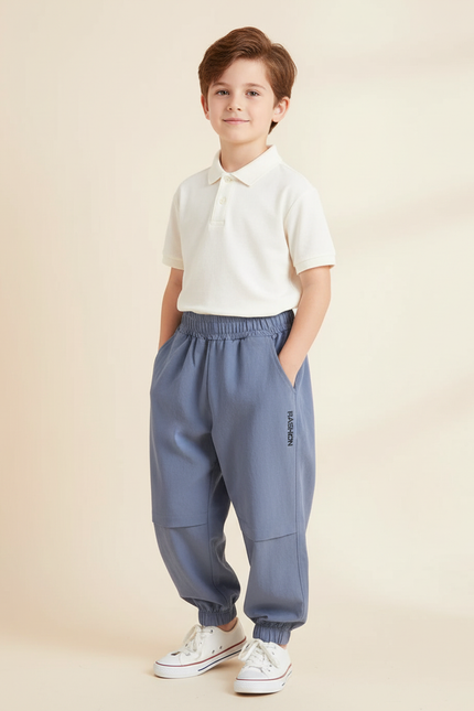 Pantalon Baggy Bleu Gris Coton Ample Garçon Sport
