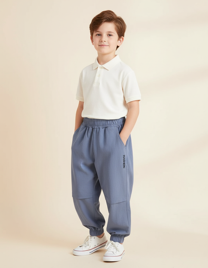 Pantalon Baggy Bleu Gris Coton Ample Garçon Sport
