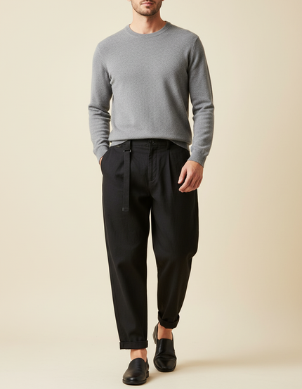 Pantalon Baggy Noir Ample Coton Plissé Décontracté Homme