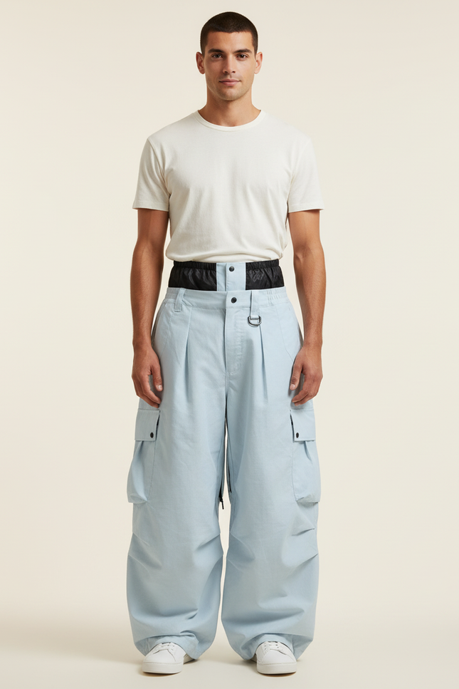 Pantalon Baggy Bleu Ciel Cargo Ample Plissé Homme - Toile
