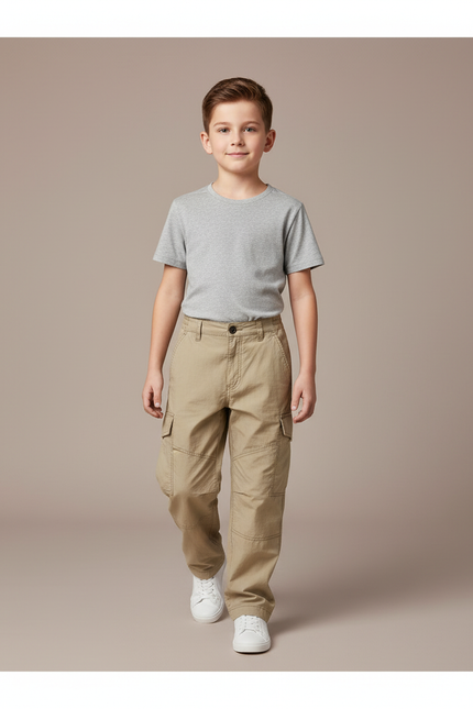 Pantalon Baggy Kaki Cargo Ample Garçon Coton