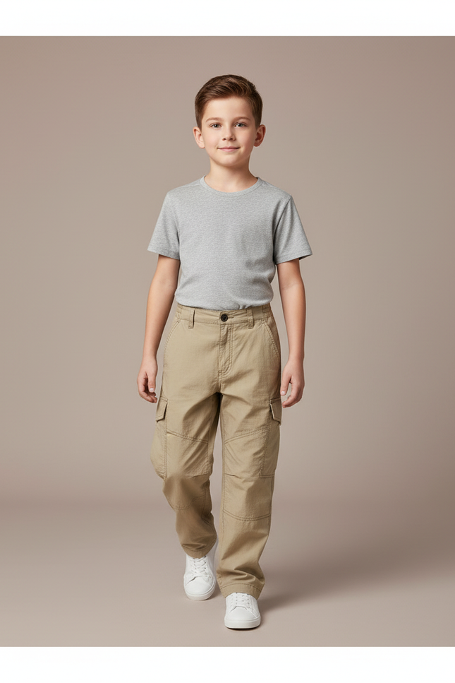 Pantalon Baggy Kaki Cargo Ample Garçon Coton