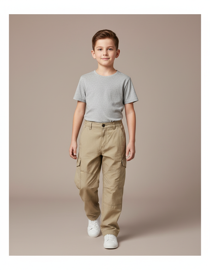 Pantalon Baggy Kaki Cargo Ample Garçon Coton
