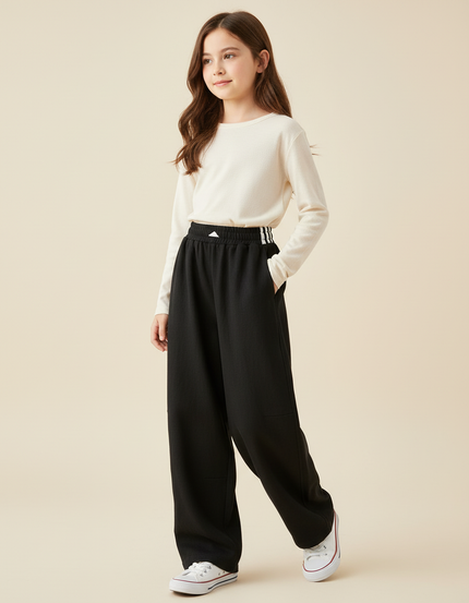 Pantalon Baggy Noir Coton Ample Sport Fille - Molleton