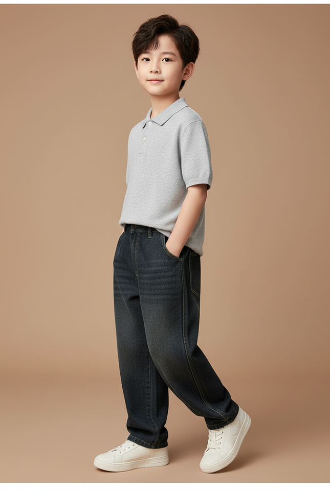Pantalon Baggy Jean Délavé Ample Noir Confortable Garçon