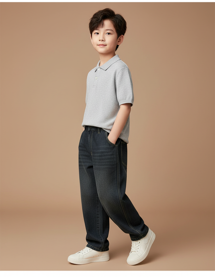Pantalon Baggy Jean Délavé Ample Noir Confortable Garçon