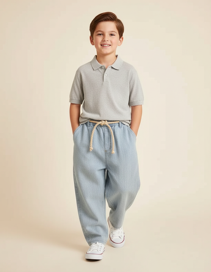 Pantalon Baggy Jean Clair Ample Cordon Décontracté Enfant - Bleu