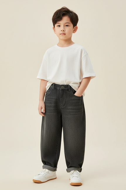 Pantalon Baggy Denim Gris Ample Décontracté Garçon - Jean