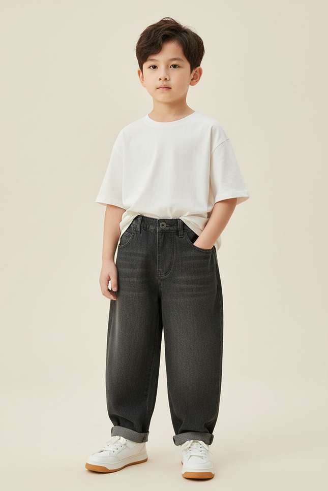 Pantalon Baggy Denim Gris Ample Décontracté Garçon - Jean