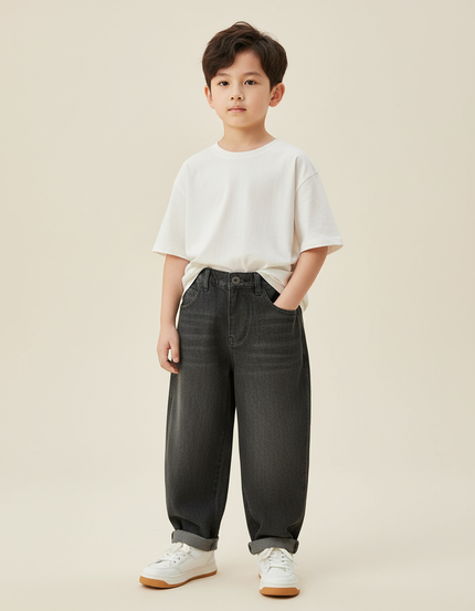 Pantalon Baggy Denim Gris Ample Décontracté Garçon - Jean