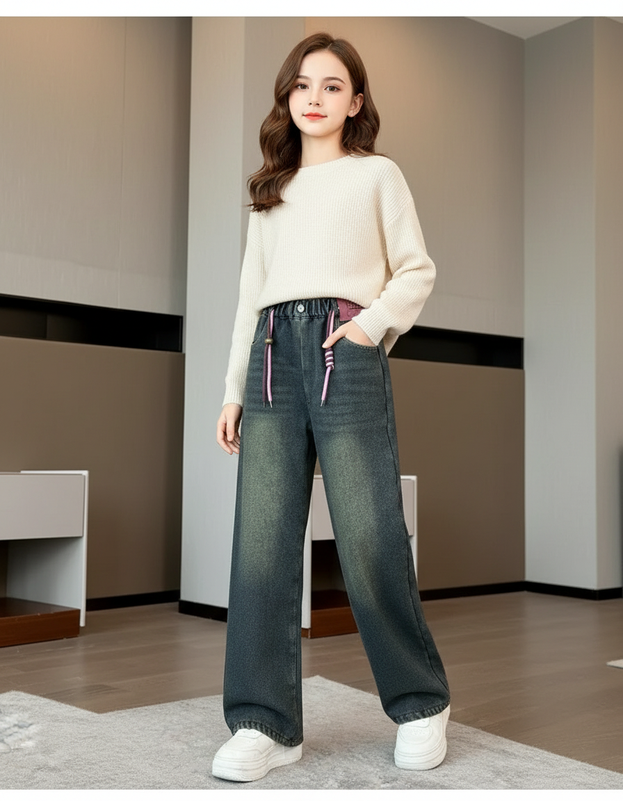 Pantalon Baggy Denim Gris Ample Enfant Hiver - Jean