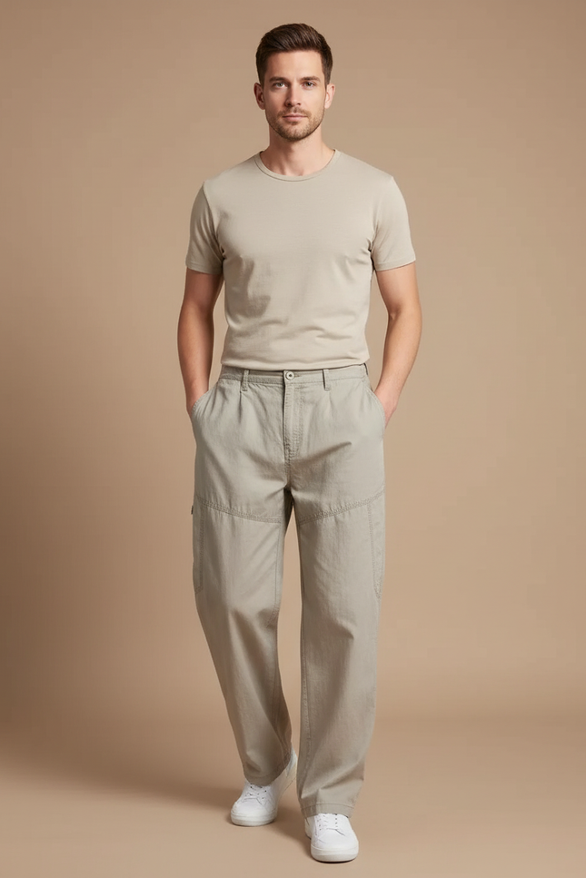 Pantalon Baggy Beige Coton Ample Cargo Homme - Toile